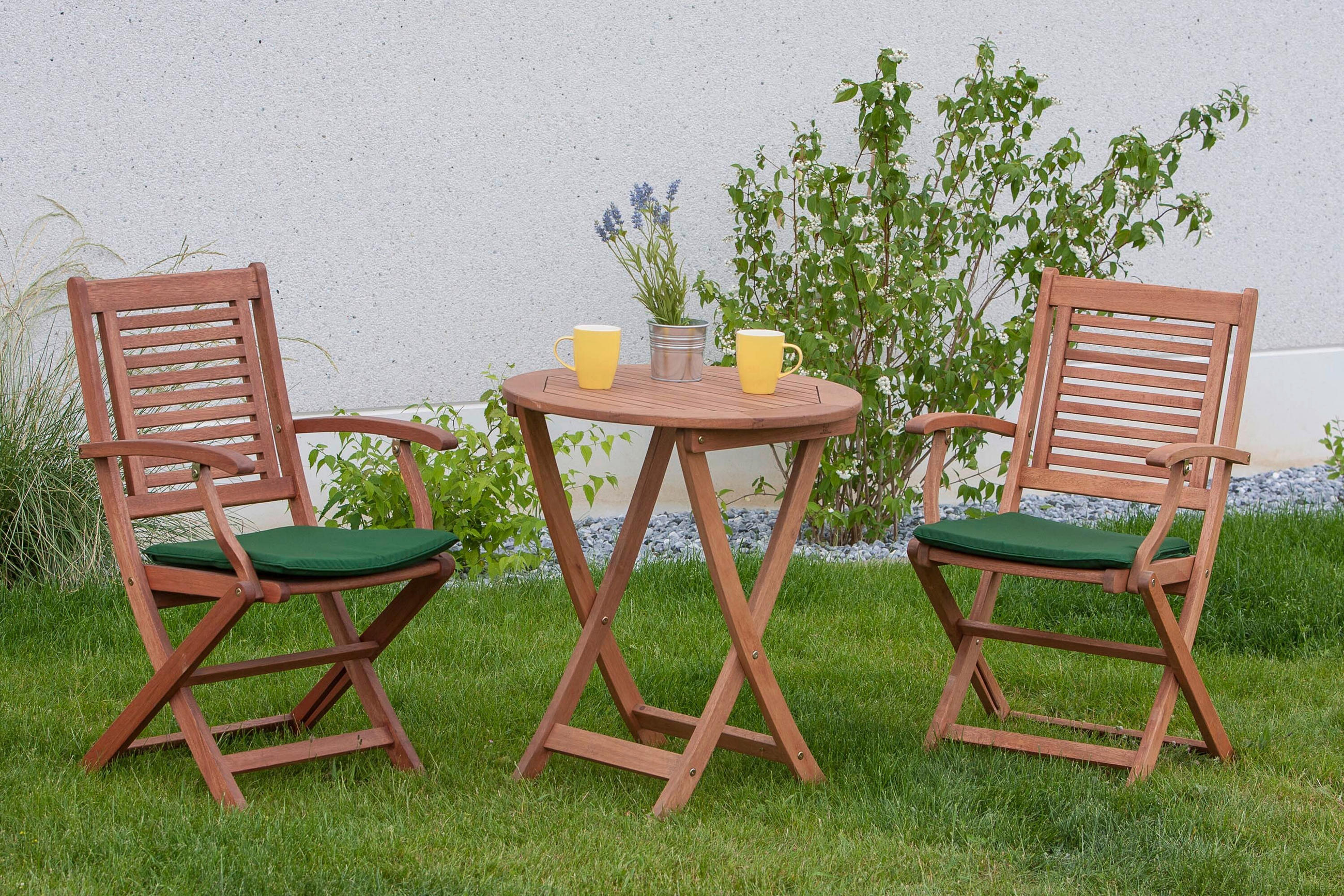 GARTENTISCHGRUPPE Eukalyptusholz Hartholz  - Eukalyptusholzfarben/Grün, KONVENTIONELL, Holz/Textil - Gardenson