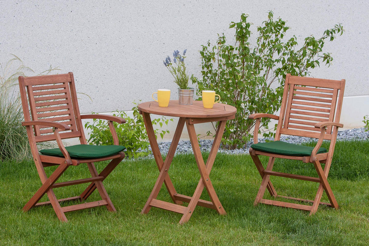 GARTENTISCHGRUPPE Eukalyptusholz Hartholz  - Eukalyptusholzfarben/Grün, KONVENTIONELL, Holz/Textil - Gardenson