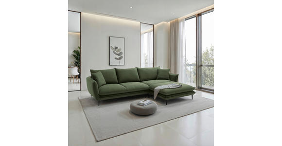 ECKSOFA  in Webstoff Grün  304/196 cm  - Schwarz/Grün, KONVENTIONELL, Textil/Metall (304/196cm) - Hom`in