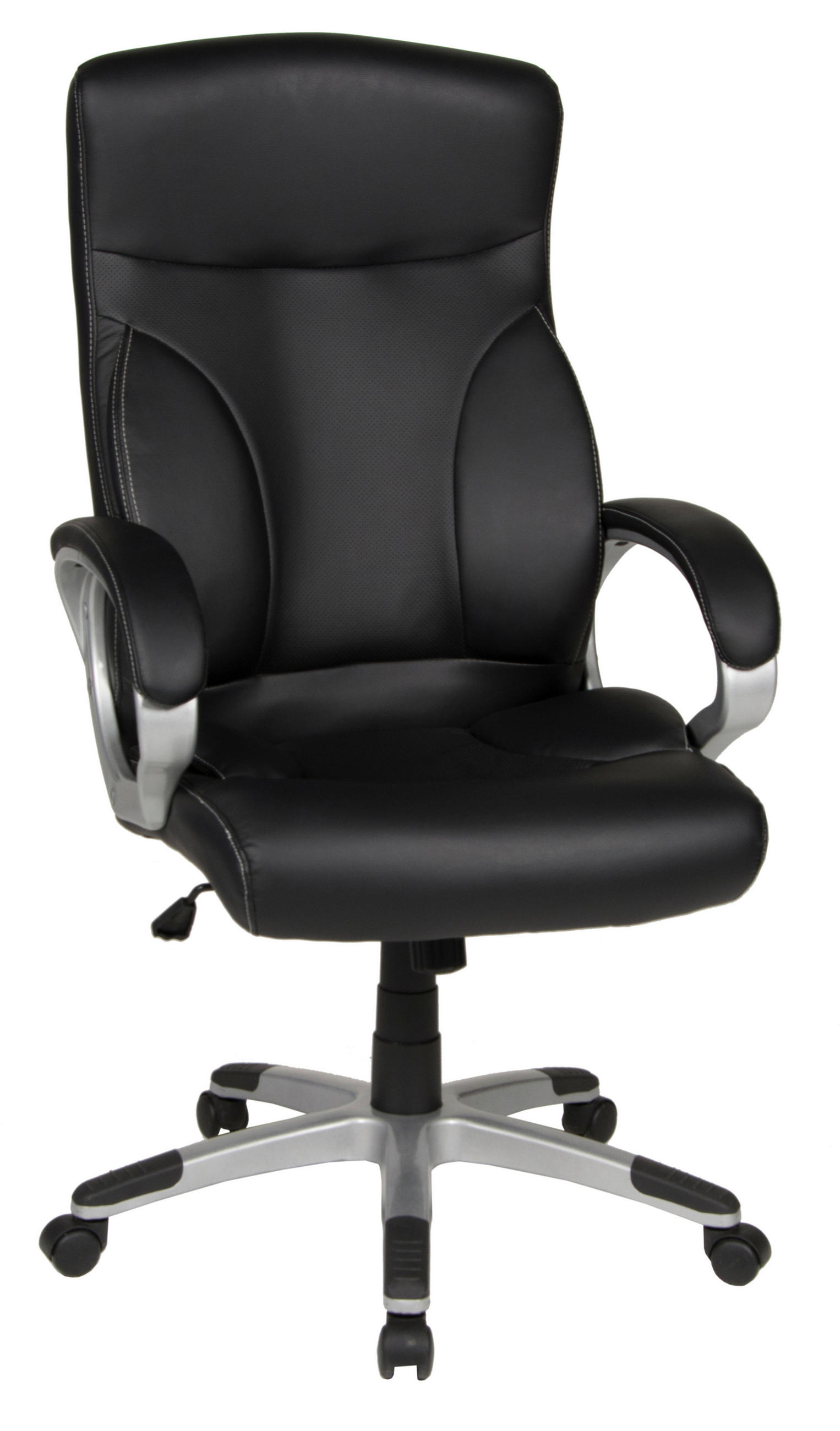 CHEFSESSEL Lederlook Schwarz  - Silberfarben/Schwarz, KONVENTIONELL, Kunststoff/Textil (65/114-122/65cm) - Boxxx