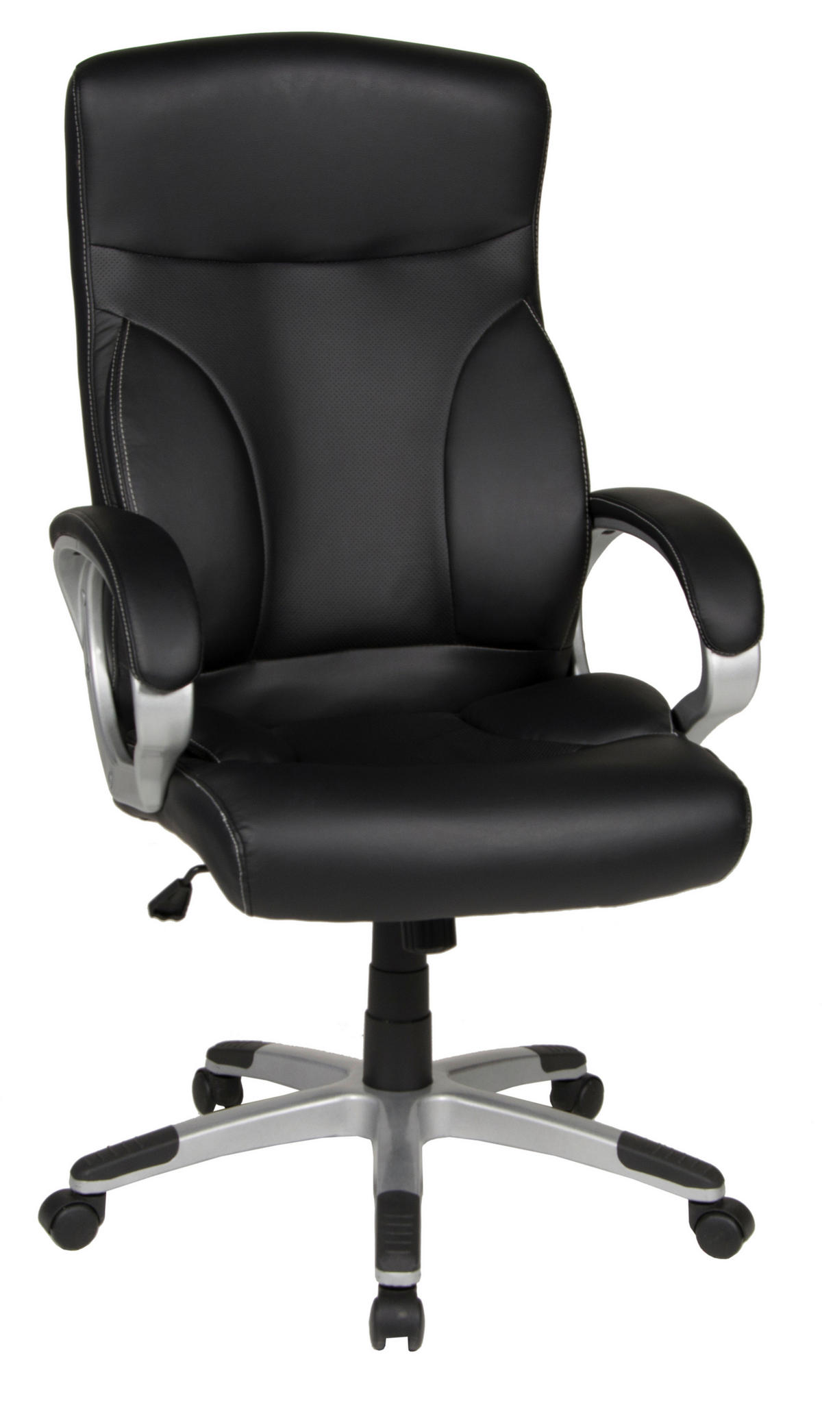 CHEFSESSEL Lederlook Schwarz  - Silberfarben/Schwarz, KONVENTIONELL, Kunststoff/Textil (65/114-122/65cm) - Boxxx