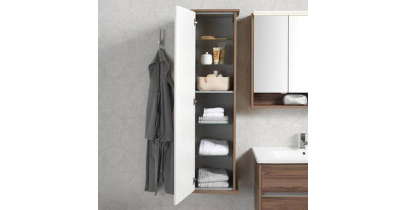 HOCHSCHRANK 41,2/152,1/32,0 cm - Nussbaumfarben/Weiß, Basics, Glas/Holzwerkstoff (41,2/152,1/32,0cm) - Voleo