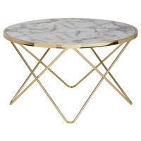 KLUBSKA MIZA, bela, zlate barve  - zlate barve/bela, Design, kovina/leseni material (85/85cm) - MID.YOU