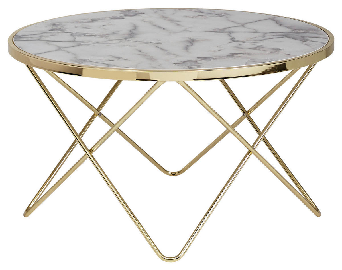 KLUBSKA MIZA, bela, zlate barve  - zlate barve/bela, Design, kovina/leseni material (85/85cm) - MID.YOU