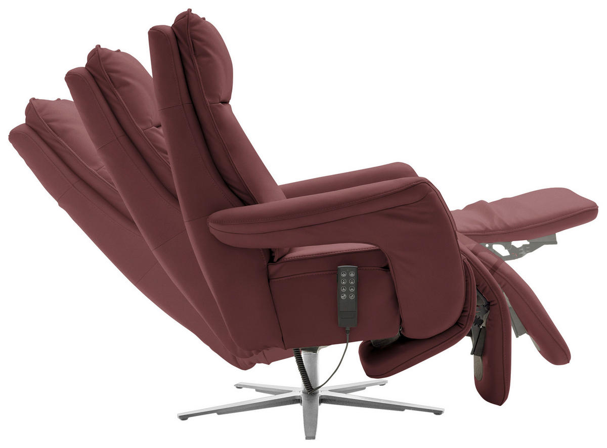 RELAXSESSEL in Leder Beere  - Edelstahlfarben/Beere, Design, Leder/Metall (79-83/116/87-176cm) - Valdera