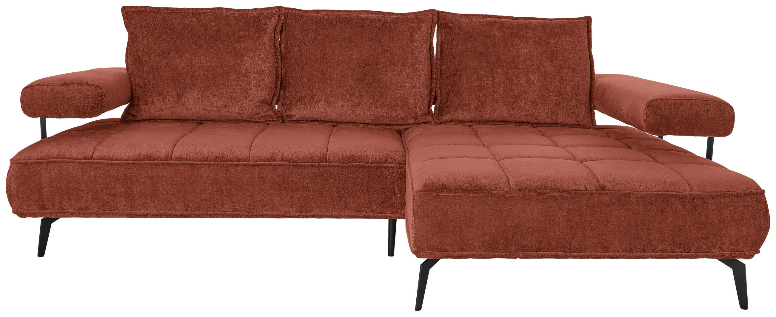 ECKSOFA in Webstoff Terracotta  - Terracotta/Schwarz, Design, Textil/Metall (266/180cm) - Welnova