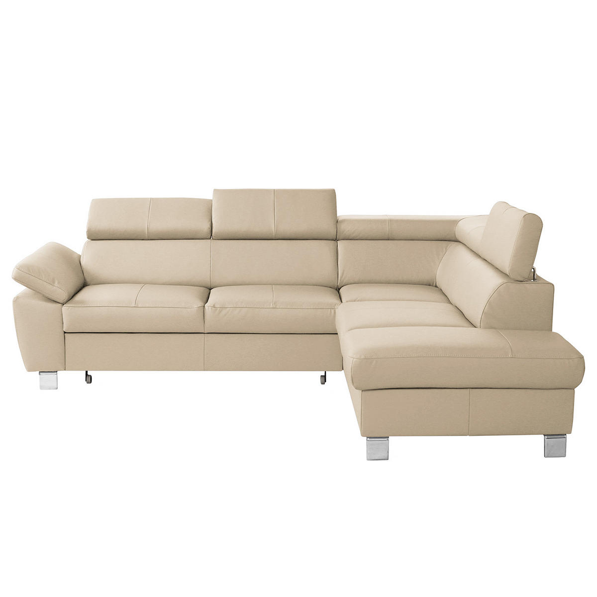 ECKSOFA Beige Echtleder Lederlook  - Chromfarben/Beige, Design, Leder/Textil (248/208cm) - Livetastic
