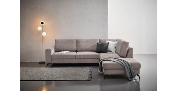 ECKSOFA Greige Chenille  inkl. Rückenkissen, Bettkasten, Schlaffunktion, Rücken echt, Liegefläche im Originalstoff  - Greige/Schwarz, KONVENTIONELL, Textil/Metall (275/257cm) - Carryhome