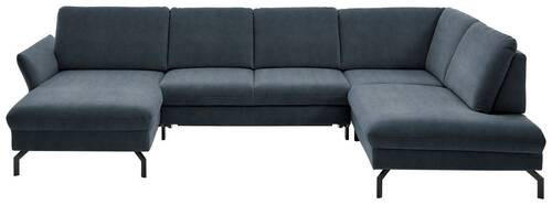 WOHNLANDSCHAFT Blaugrau Velours  - Blaugrau/Schwarz, Design, Textil/Metall (179/335/220cm) - Beldomo System