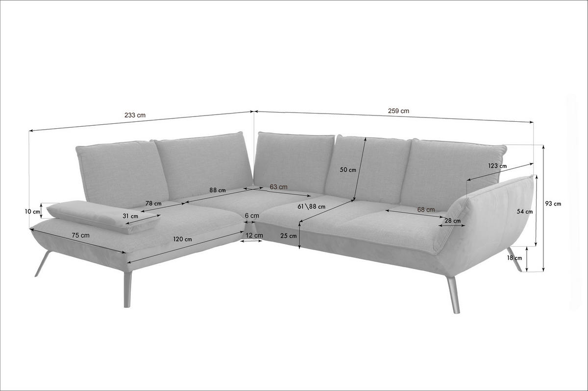 ECKSOFA Beige Flachgewebe, Struktur Armlehnenkissen  - Beige/Schwarz, Design, Textil/Metall (233/259cm) - Moderano