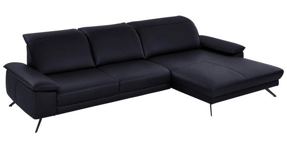 ECKSOFA in Echtleder Schwarz  - Schwarz, Design, Leder/Metall (328/193cm) - Dieter Knoll