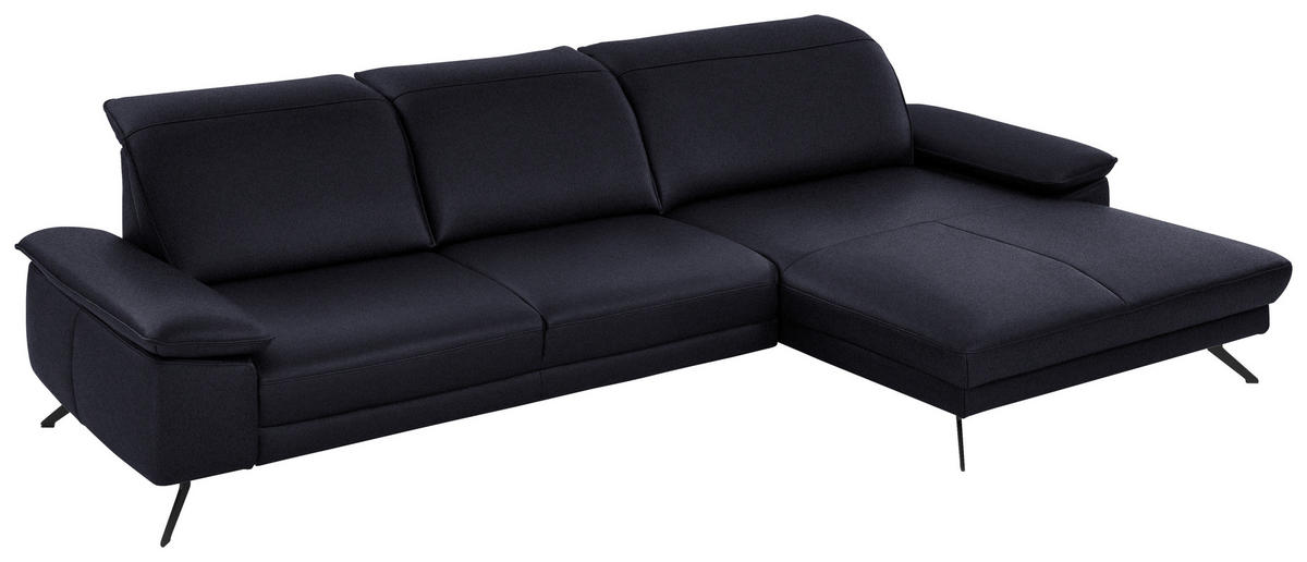 ECKSOFA in Echtleder Schwarz  - Schwarz, Design, Leder/Metall (328/193cm) - Dieter Knoll