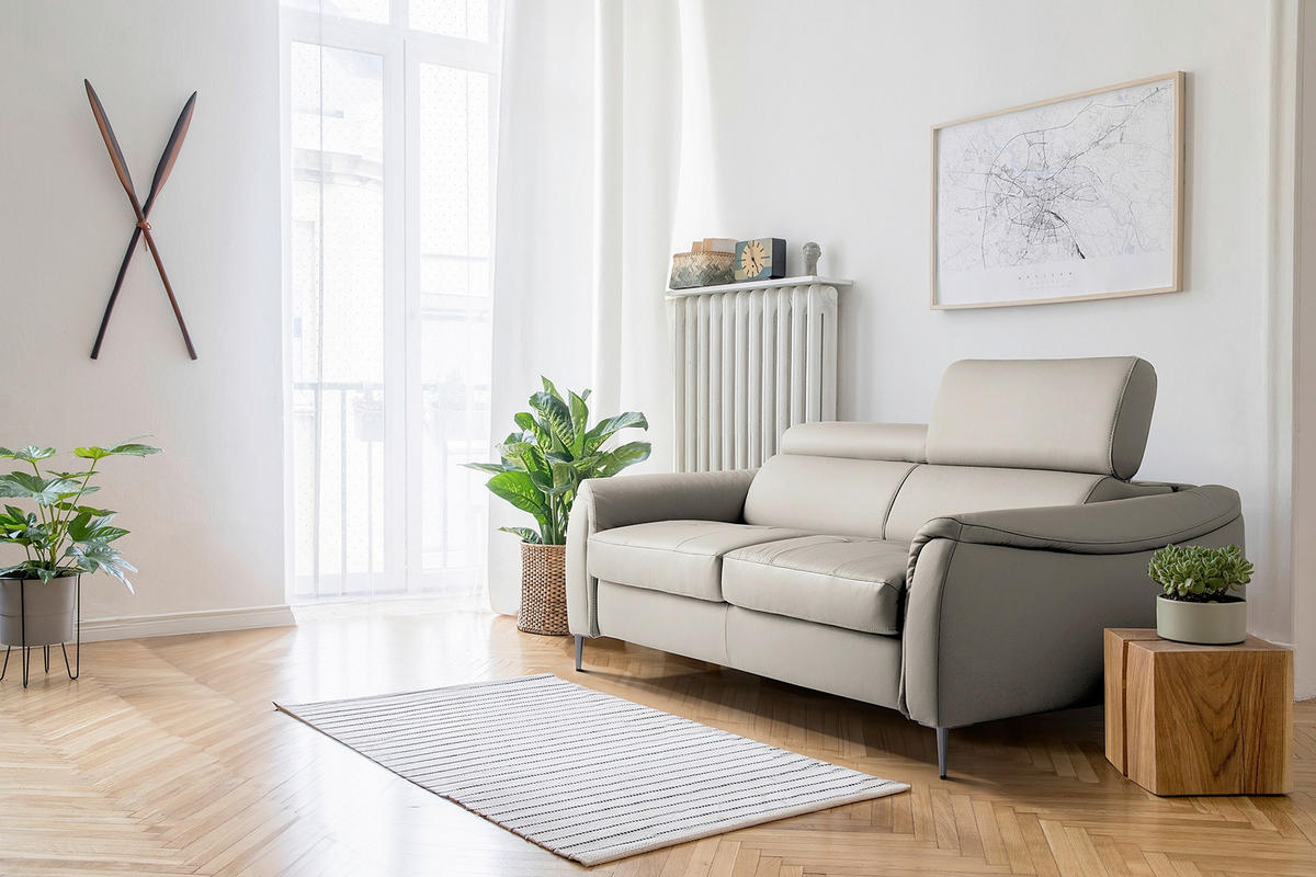 SCHLAFSOFA PAFOS Grau Echtleder Lederlook  - Schwarz/Grau, Design, Leder/Textil (203/77-98/103cm) - MID.YOU