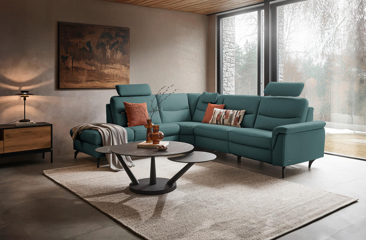 ECKSOFA in Echtleder Opal  249/280 cm  - Anthrazit/Opal, Design, Leder/Metall (249/280cm) - Himolla Komfortklass