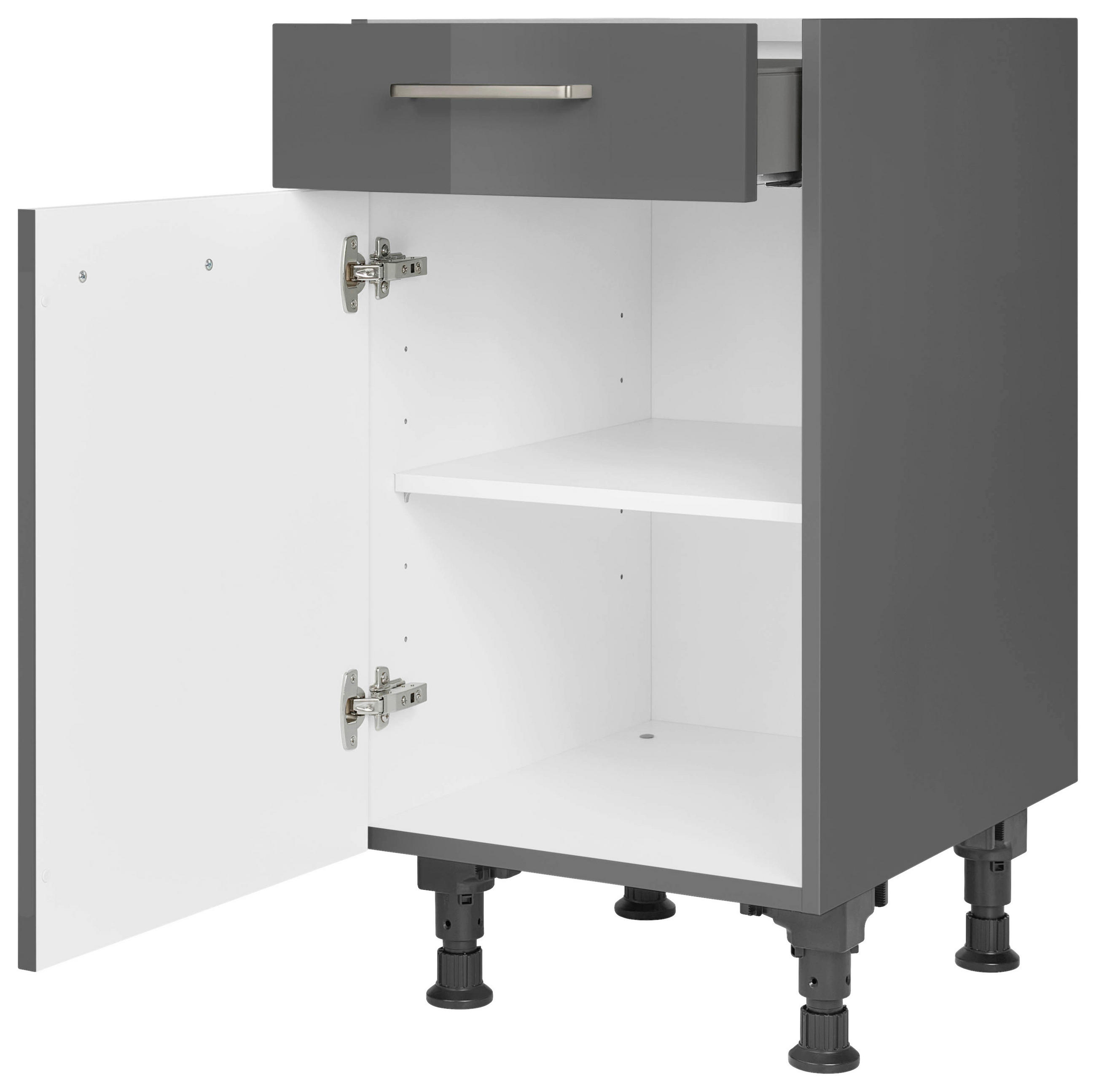 SCHUBKASTENUNTERSCHRANK 45/87/56 cm  in Schieferfarben  - Schieferfarben/Edelstahlfarben, MODERN, Holzwerkstoff/Metall (45/87/56cm) - Nobilia