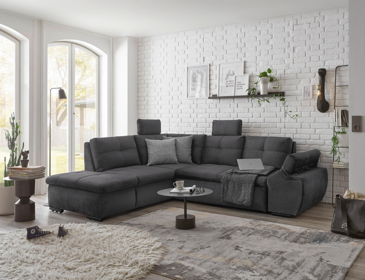 ECKSOFA Grau Mikrovelours  - Schwarz/Grau, KONVENTIONELL, Kunststoff/Textil (217/265cm) - Carryhome
