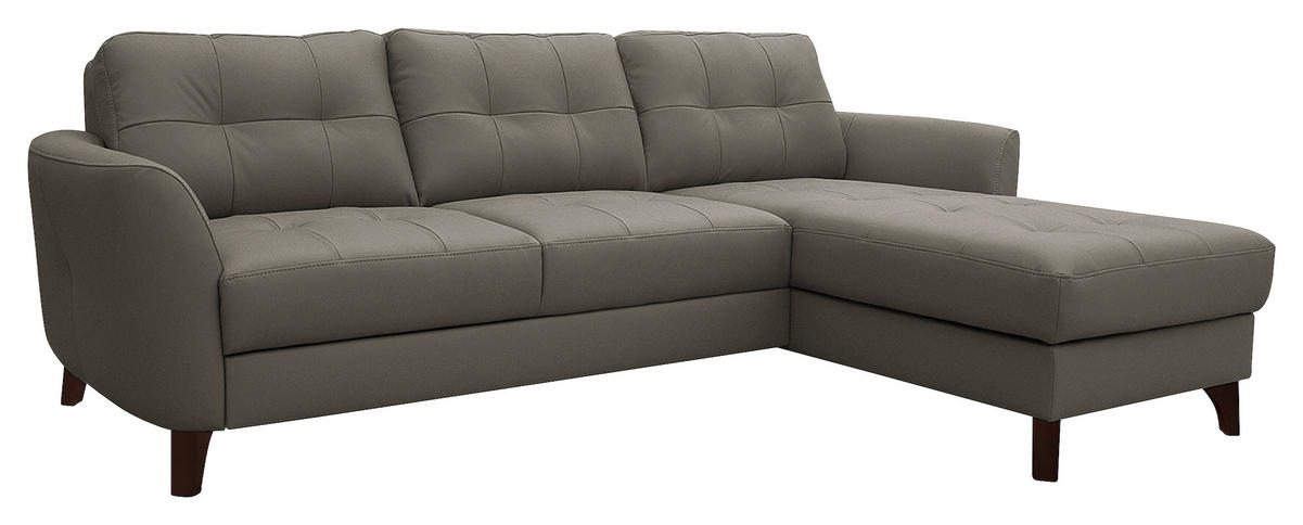 ECKSOFA in Lederlook Echtleder Schlammfarben  - Schlammfarben/Buchefarben, Design, Leder/Holz (238/168cm) - Livetastic