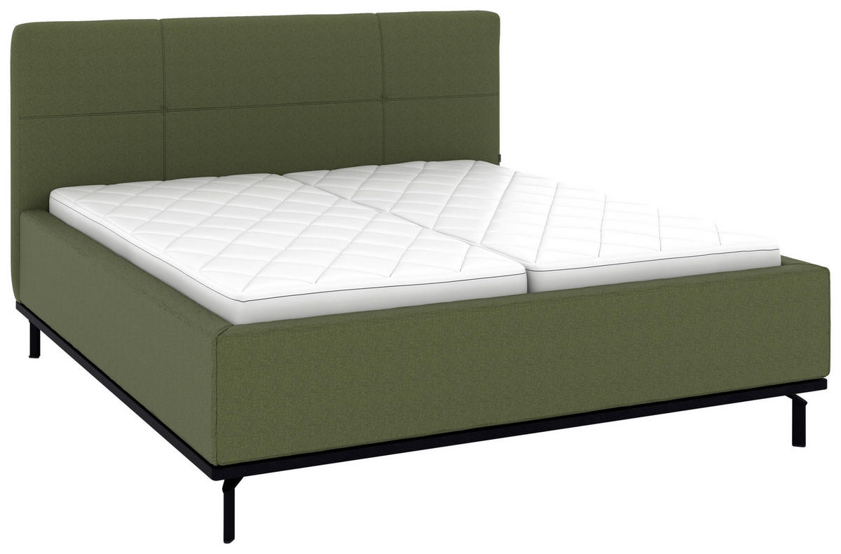POLSTERBETT 180/200 cm,  in Dunkelgrün, Matratze, Lattenrost, Bettkasten, H2 + H2 = mittel  - Dunkelgrün/Graphitfarben, Design, Holz/Textil (180/200cm) - Musterring