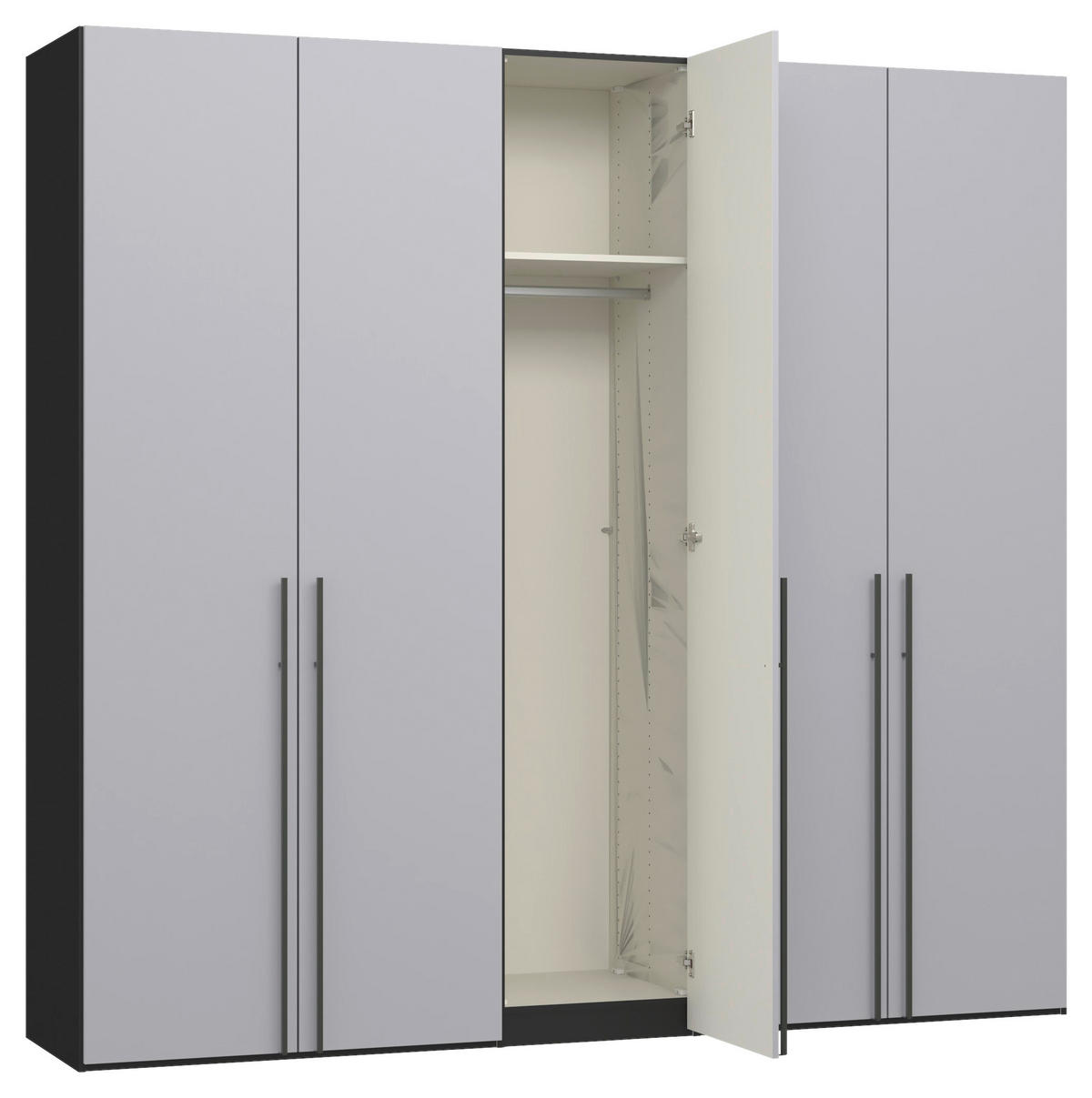 DREHTÜRENSCHRANK 253/220/59 cm,  in Schwarz, Hellgrau, 5-türig  - Titanfarben/Hellgrau, Design, Glas/Holzwerkstoff (253/220/59cm) - Jutzler