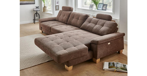 WOHNLANDSCHAFT Hellbraun Webstoff - Hellbraun/Eichefarben, Natur, Holz/Textil (336/174cm) - Voleo