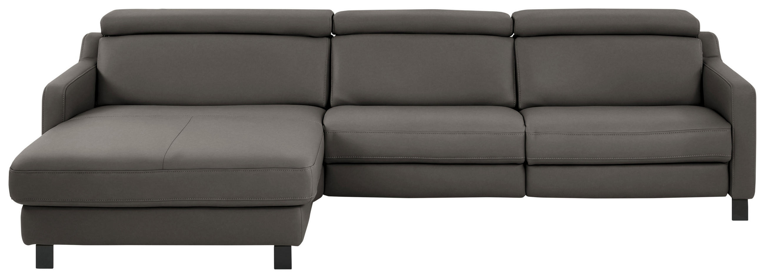 ECKSOFA Echtleder Graubraun  - Graubraun/Schwarz, Design, Leder/Metall (176/291cm) - Valdera