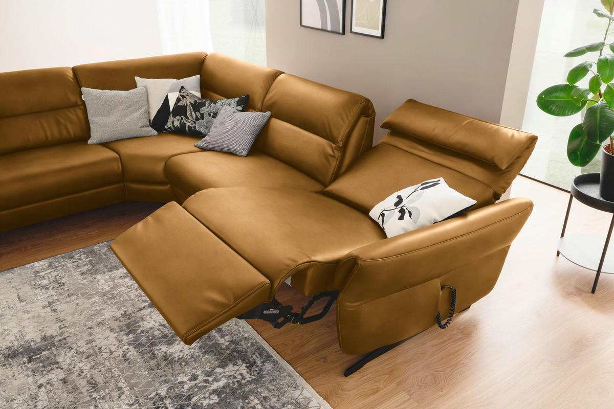 ECKSOFA in Echtleder Currygelb  258/286 cm  - Currygelb/Schwarz, Design, Leder/Metall (258/286cm) - Schöner Wohnen