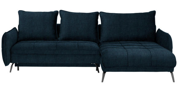 ECKSOFA Dunkelblau Flachgewebe Rückenkissen, Bettkasten, Schlaffunktion, Rücken echt  - Schwarz/Dunkelblau, LIFESTYLE, Textil/Metall (273/180cm) - Hom`in