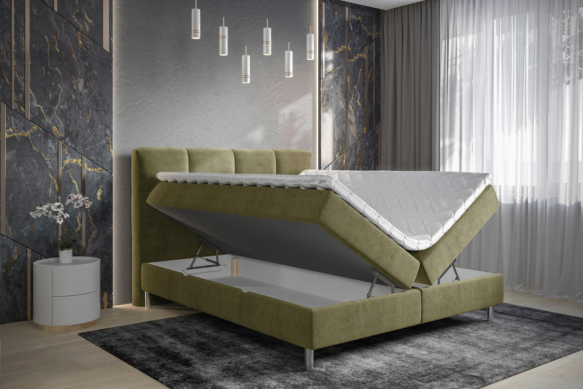 BOXBETT 160/200 cm  in Olivgrün  - Chromfarben/Olivgrün, Modern, Holz/Holzwerkstoff (160/200cm) - Esposa