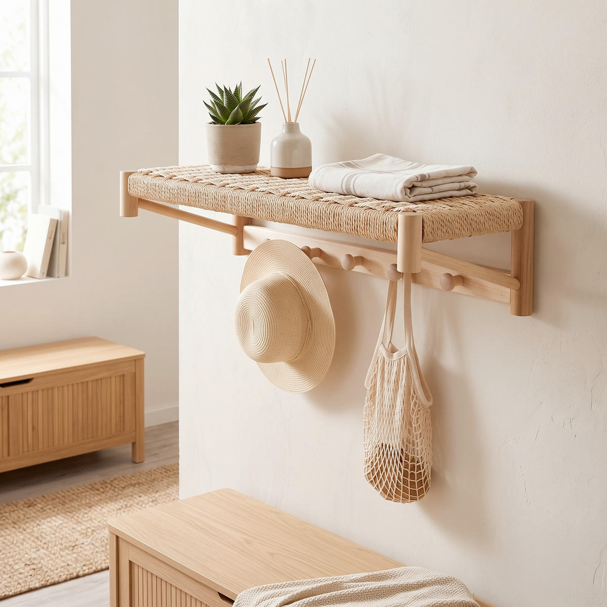 DEKORATIONSVÄGGHYLLA 78/17/31 cm  - naturfärgad, Basics, trä/naturmaterial (78/17/31cm) - Ambia Home