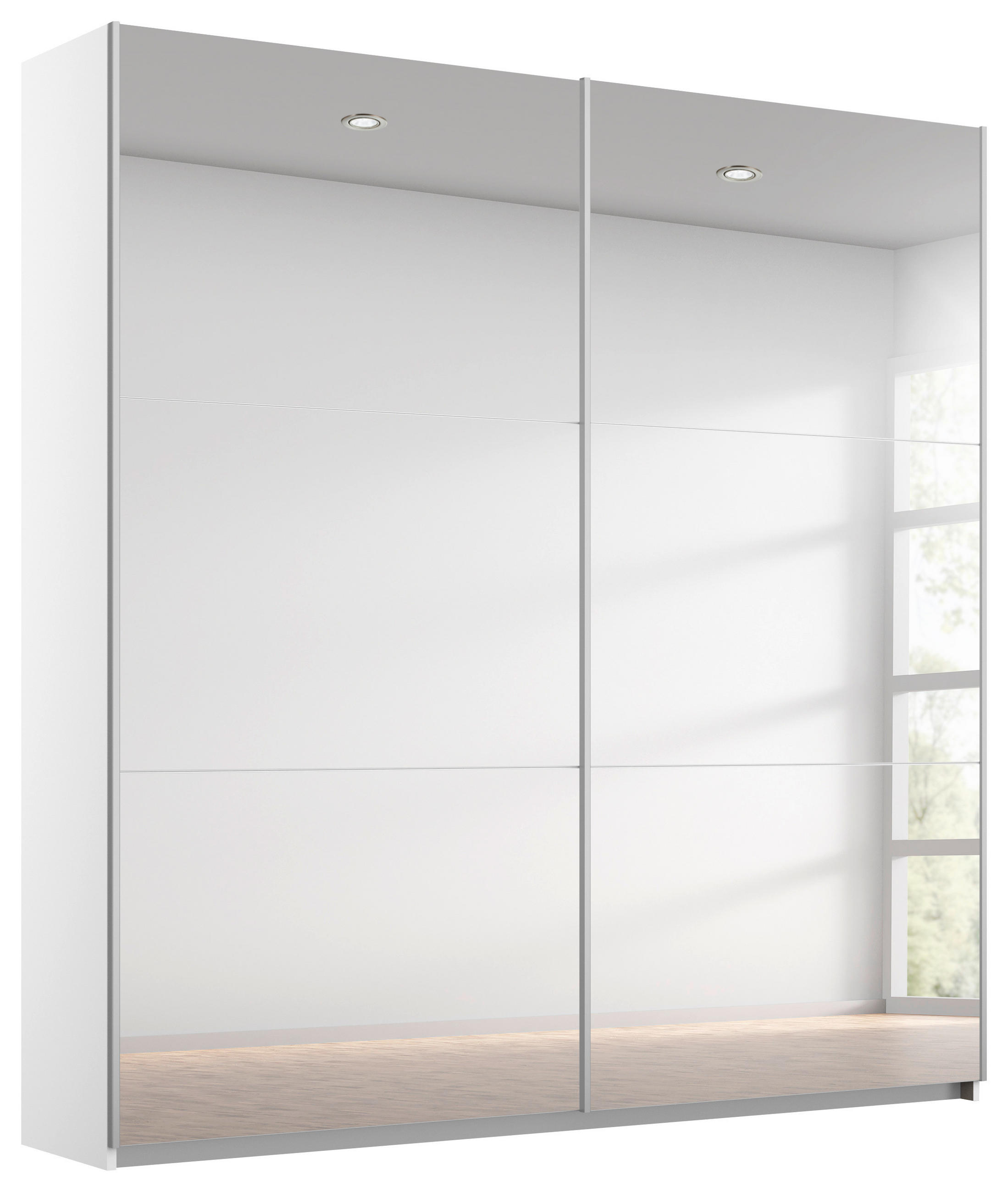 SCHWEBETÜRENSCHRANK 175/210/59 cm 2-türig Silberfarben, Weiß  - Silberfarben/Alufarben, MODERN, Glas/Holzwerkstoff (175/210/59cm) - Rauch Möbel