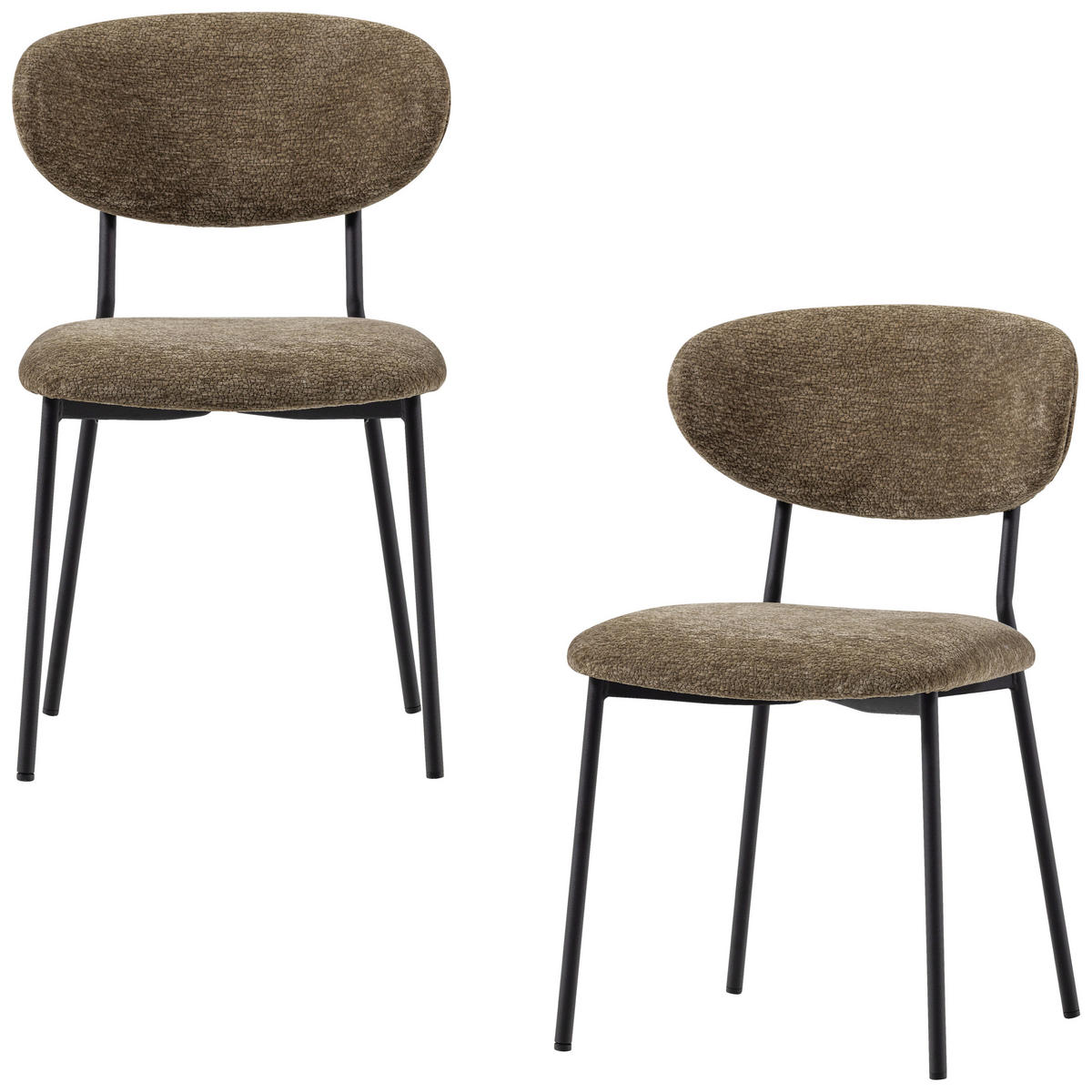 STUHL-SET 2 Stück  in Eisen Chenille  - Schwarz/Braun, MODERN, Textil/Metall (47/79/53cm) - Livetastic
