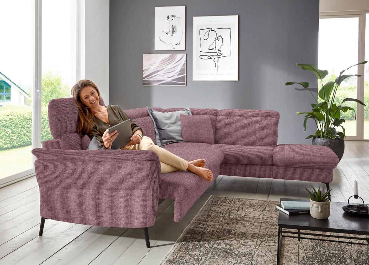 ECKSOFA in Struktur Flieder  - Flieder/Schwarz, Modern, Textil/Metall (275/235cm) - Cantus