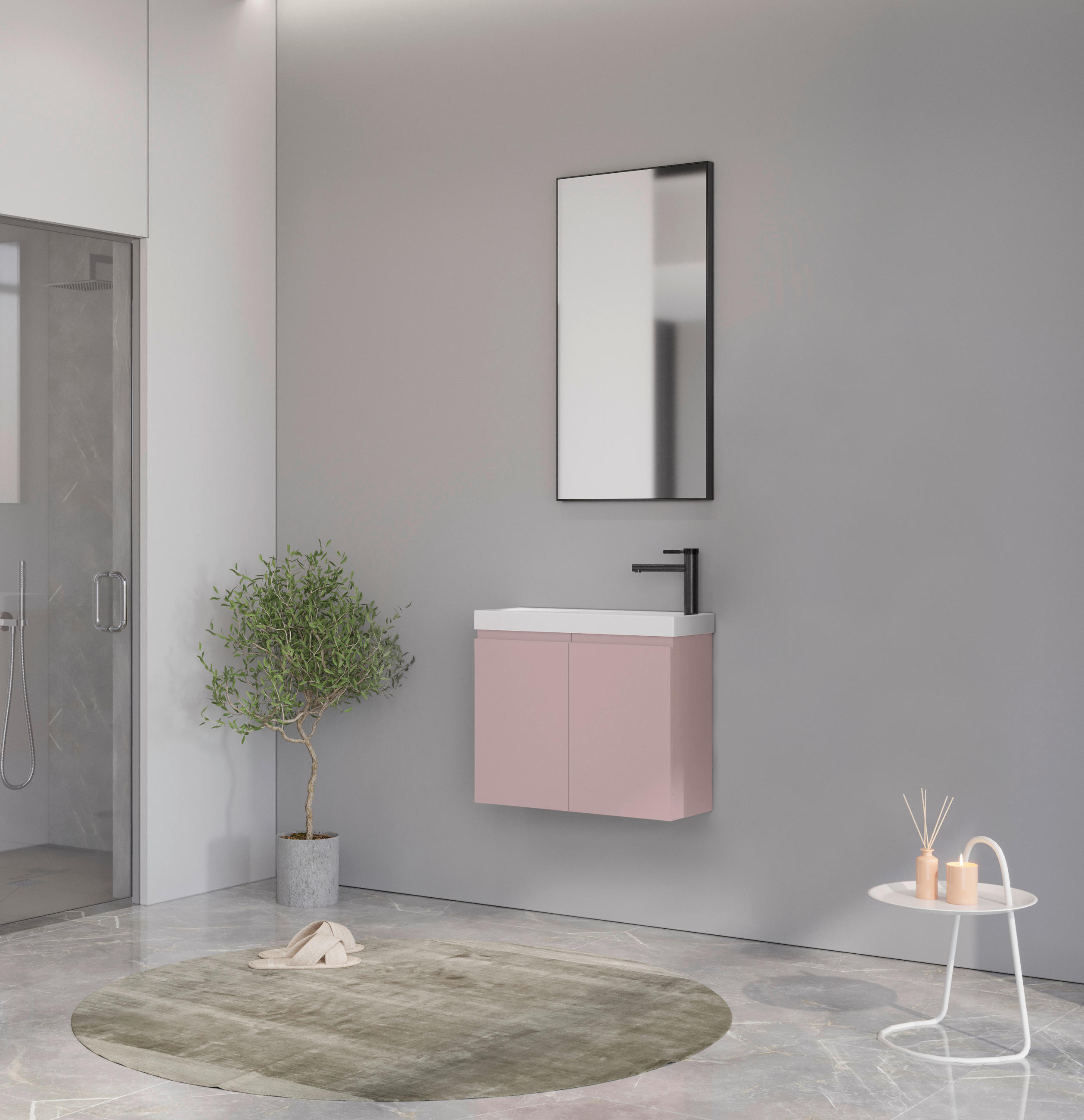 BADEZIMMER 3-teilig  in  - Weiß Hochglanz/Rosa, MODERN, Keramik/Holzwerkstoff (60/140/22cm) - MID.YOU