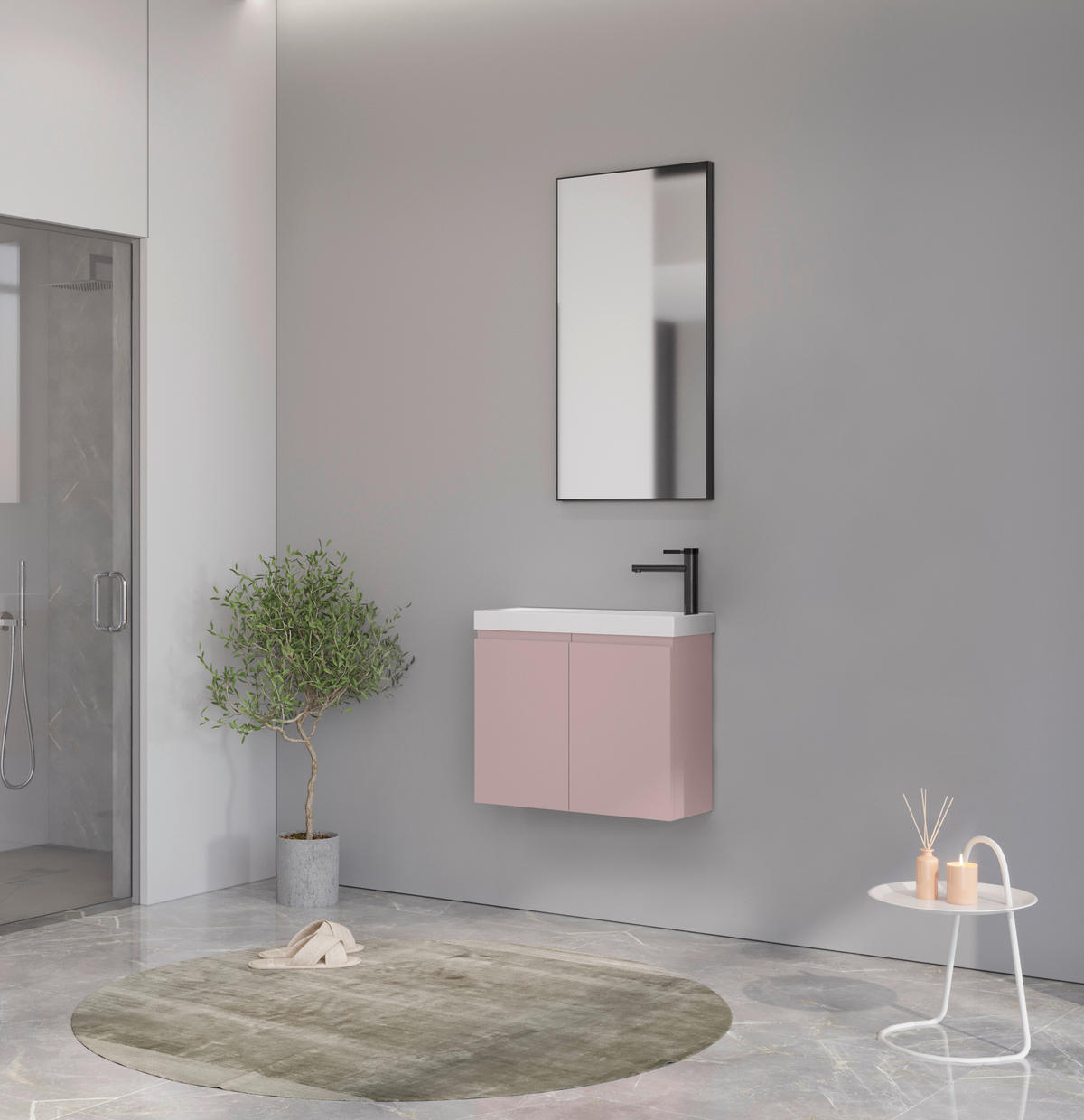 BADEZIMMER 3-teilig  in  - Weiß Hochglanz/Rosa, MODERN, Keramik/Holzwerkstoff (60/140/22cm) - MID.YOU