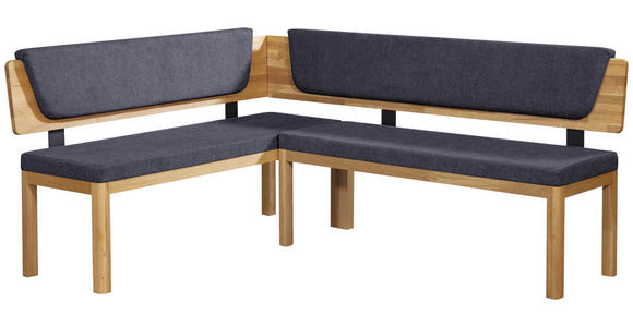 ECKBANK 155/195 cm Webstoff Blau, Eichefarben Eiche vollmassiv   - Blau/Eichefarben, KONVENTIONELL, Holz/Textil (155/195cm) - Linea Natura
