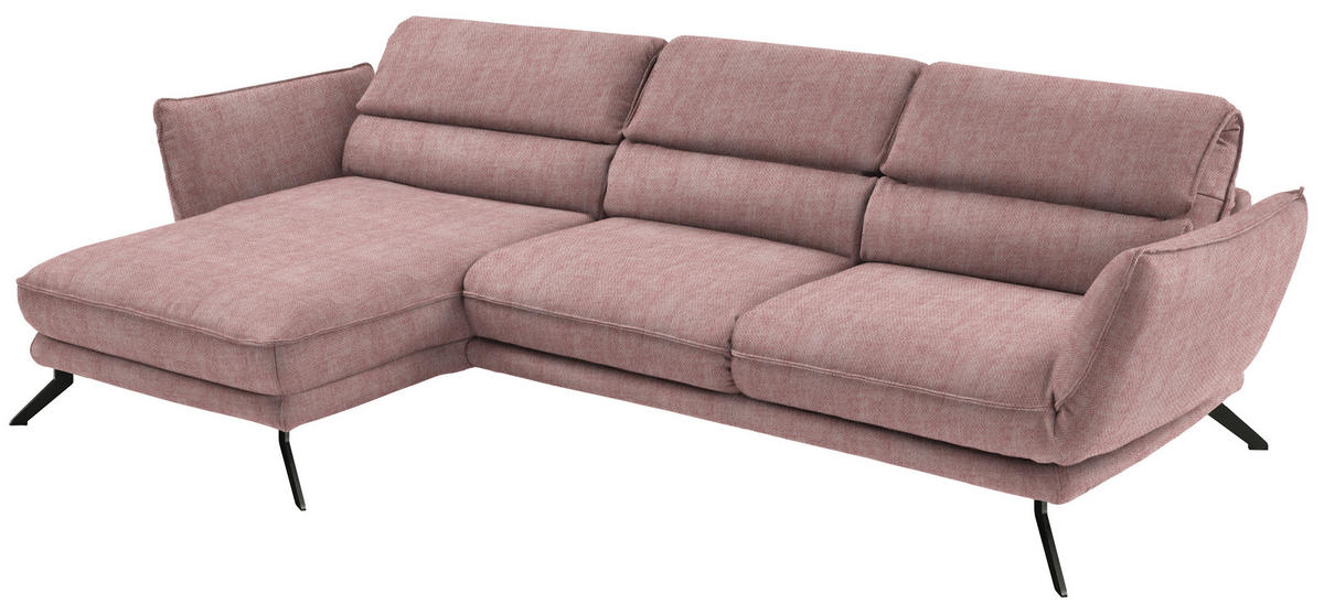 ECKSOFA in Velours Altrosa  - Schwarz/Altrosa, Design, Textil/Metall (153/283cm) - Valdera