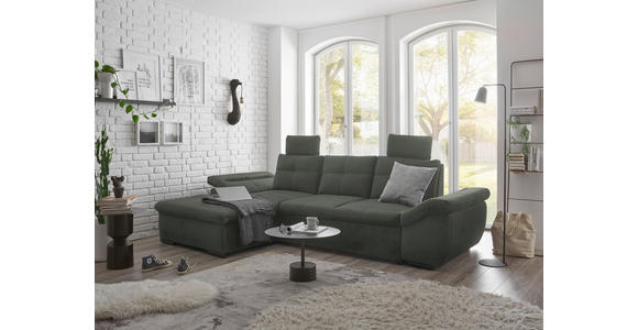 ECKSOFA in Mikrovelours Dunkelgrün - Dunkelgrün/Schwarz, KONVENTIONELL, Kunststoff/Textil (170/275cm) - Carryhome