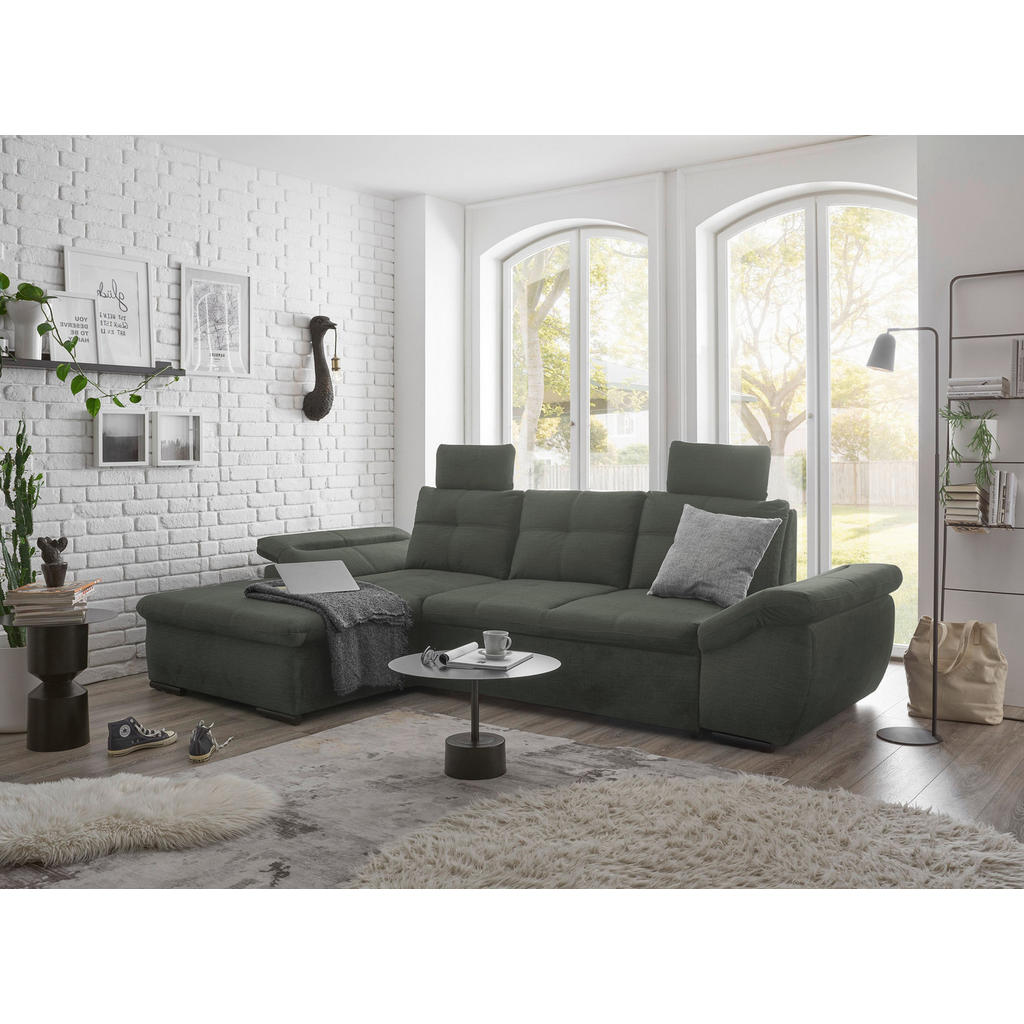 Thumbnail - Carryhome Ecksofa, Dunkelgrün, Textil, 4-Sitzer, Füllung: Schaumstoffflocken, Ottomane links, L-Form, 275x170 cm, Typena...