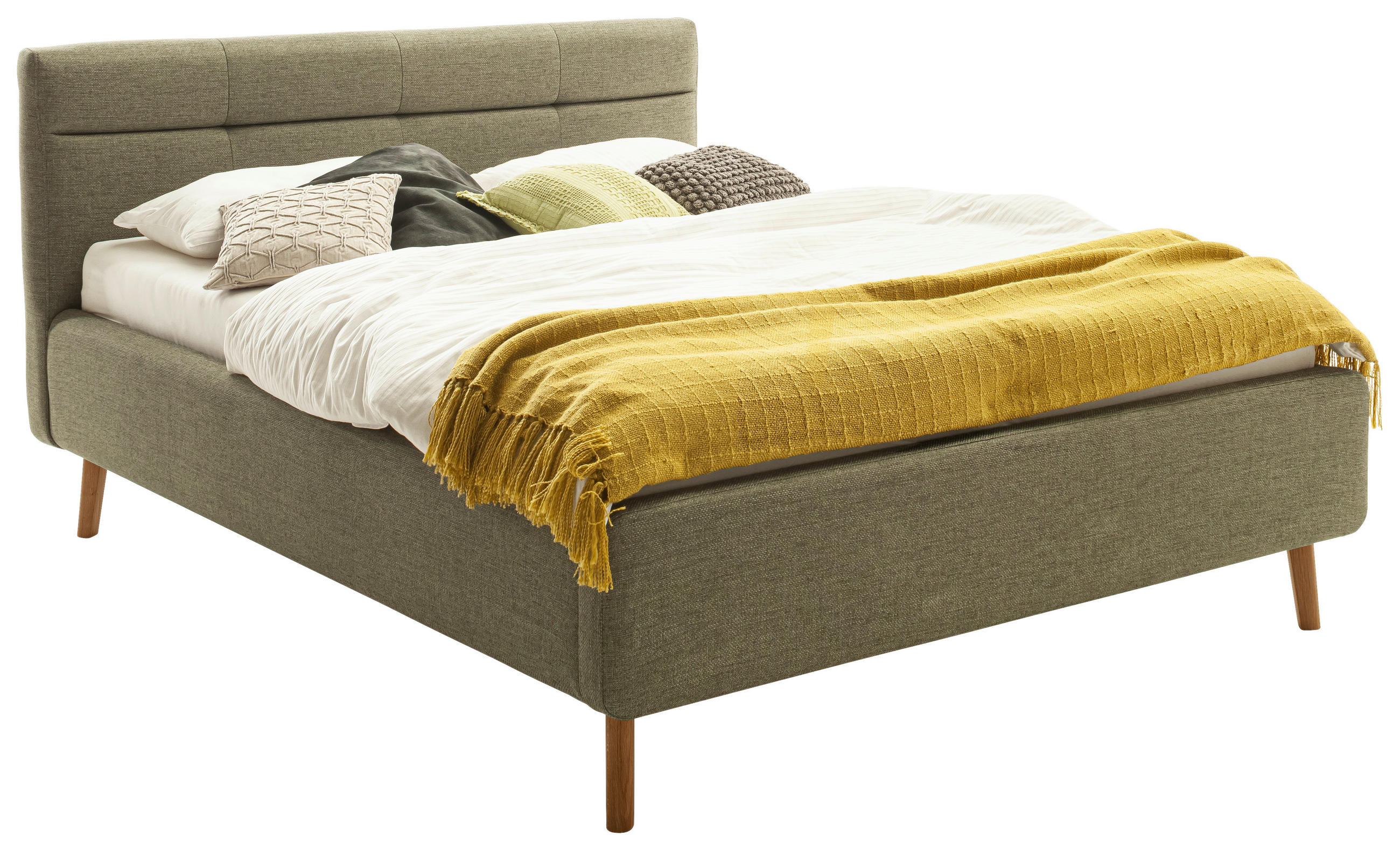 POLSTERBETT 180/200 cm,  in Grün, Lattenrost, Bettkasten,  - Birkefarben/Buchefarben, KONVENTIONELL, Holz/Textil (180/200cm) - Boxxx