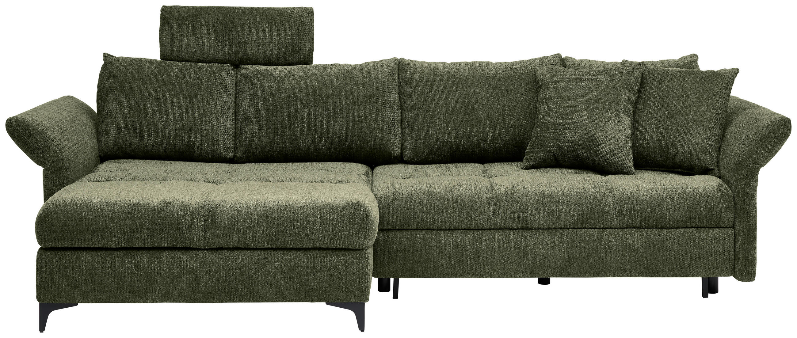 ECKSOFA in Chenille Olivgrün  - Schwarz/Olivgrün, Konventionell, Textil/Metall (291/153cm) - Hom`in