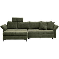 ECKSOFA in Chenille Olivgrün  - Schwarz/Olivgrün, Konventionell, Textil/Metall (291/153cm) - Hom`in