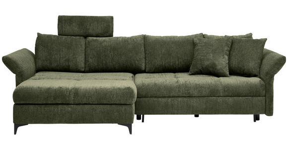 ECKSOFA Olivgrün Chenille  - Schwarz/Olivgrün, KONVENTIONELL, Textil/Metall (291/153cm) - Hom`in