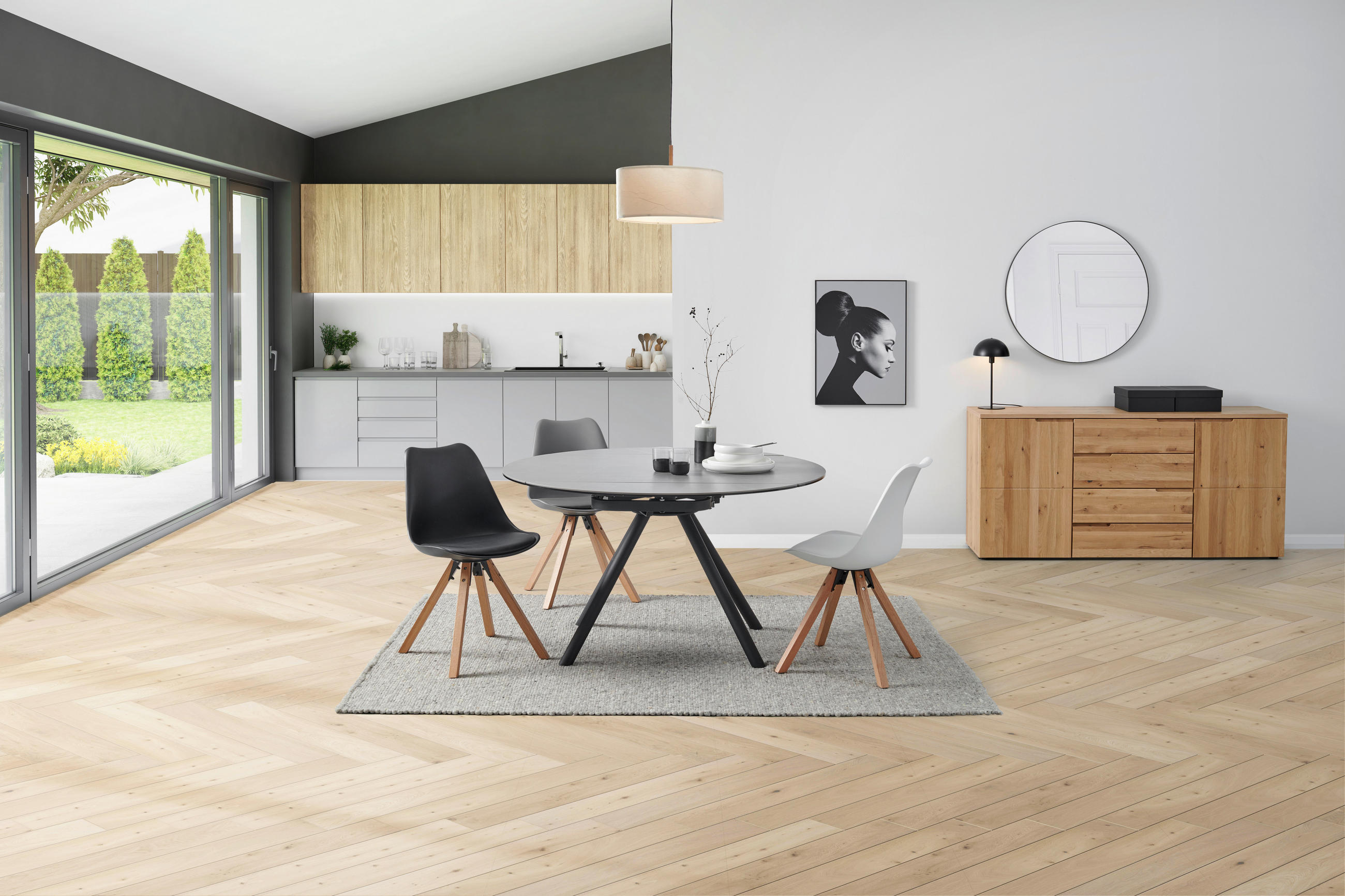 ESSTISCH in Metall, Glas, Keramik  - Schwarz/Grau, LIFESTYLE, Glas/Keramik (80-130/75-77/130cm) - MID.YOU