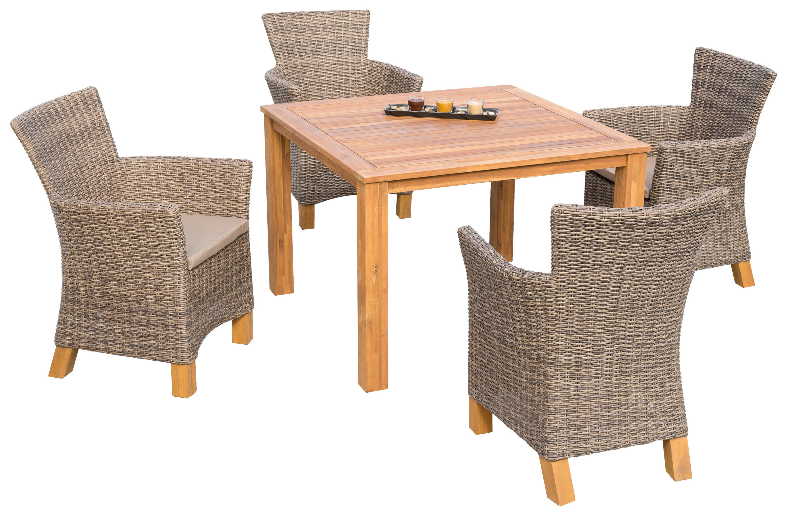 GARTENTISCHGRUPPE Akazie Hartholz Stahl  - Braun/Naturfarben, ROMANTIK / LANDHAUS, Holz/Kunststoff - Gardenson