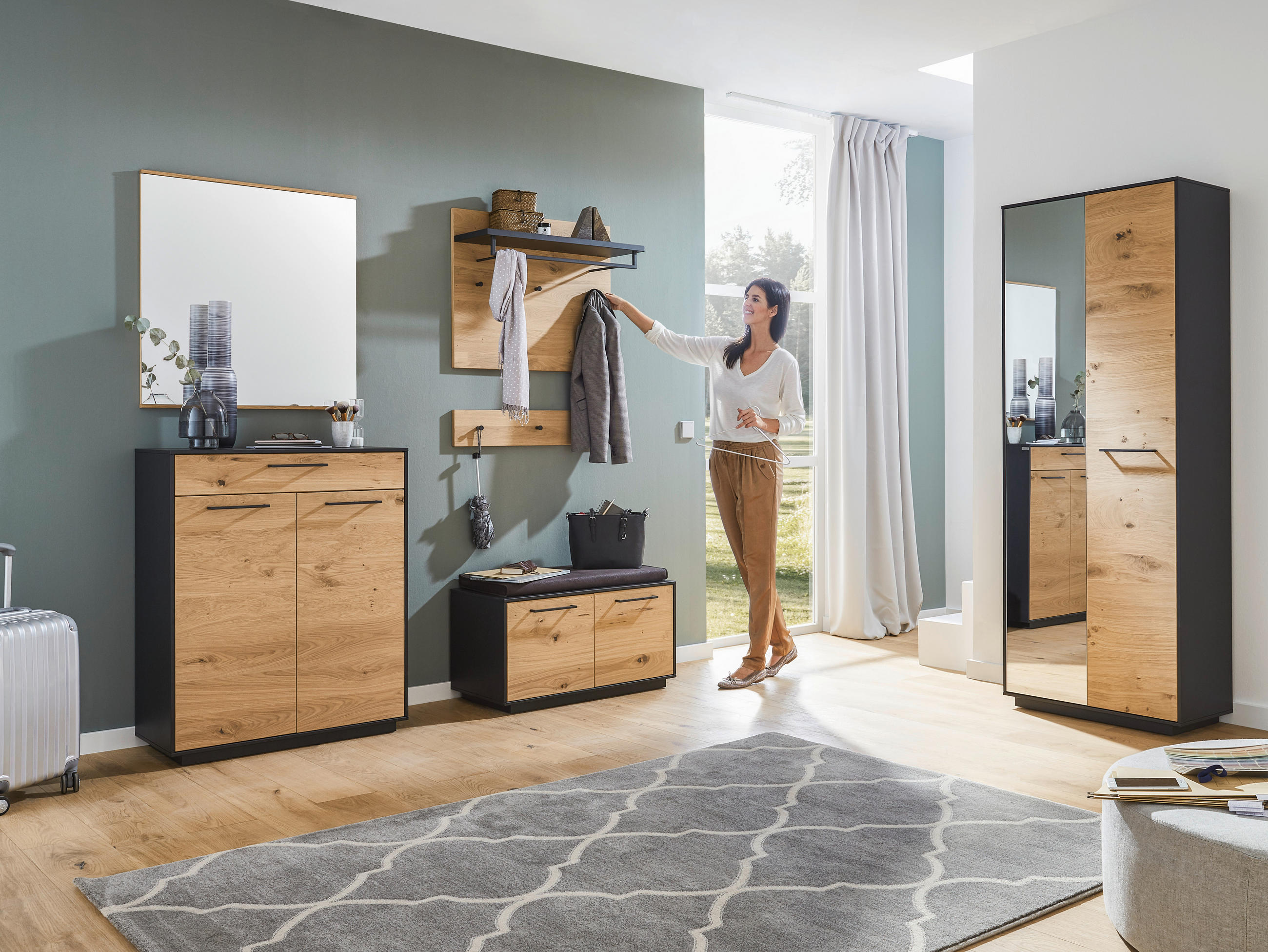 GARDEROBENSCHRANK 72/193/37 cm  - Eichefarben/Anthrazit, Design, Glas/Holz (72/193/37cm) - Dieter Knoll