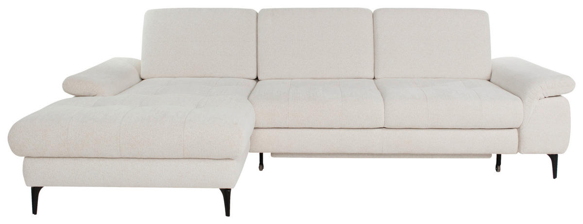 ECKSOFA ALMA in Chenille Creme  191/285 cm  - Creme/Schwarz, Design, Textil/Metall (191/285cm) - Livetastic