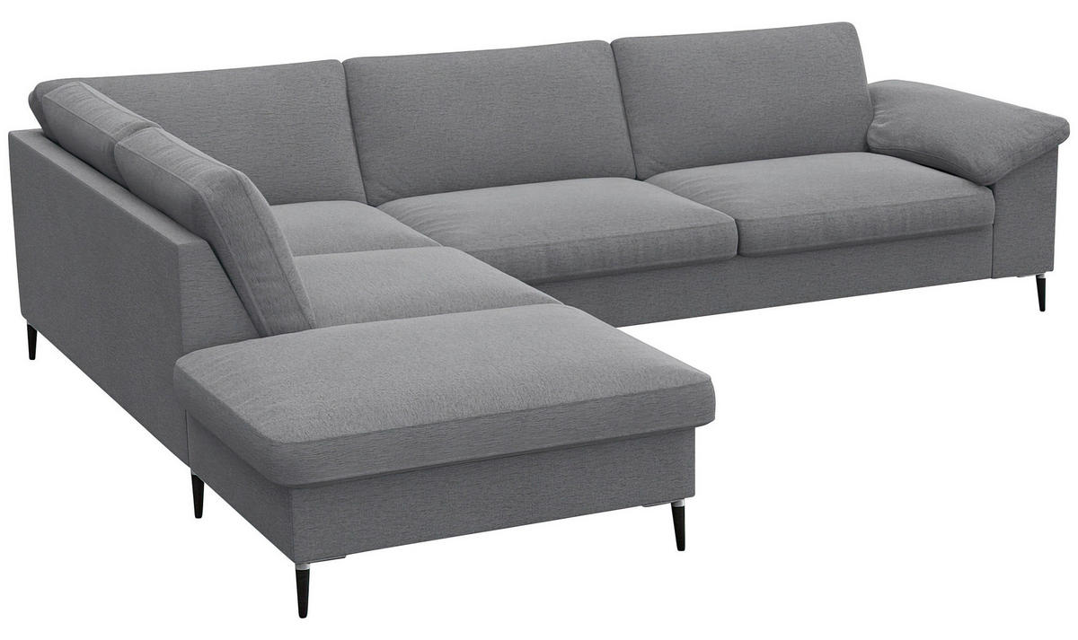 ECKSOFA Grau Flachgewebe, Chenille, Webstoff  - Alufarben/Schwarz, Design, Textil/Metall (225/279cm) - Livetastic