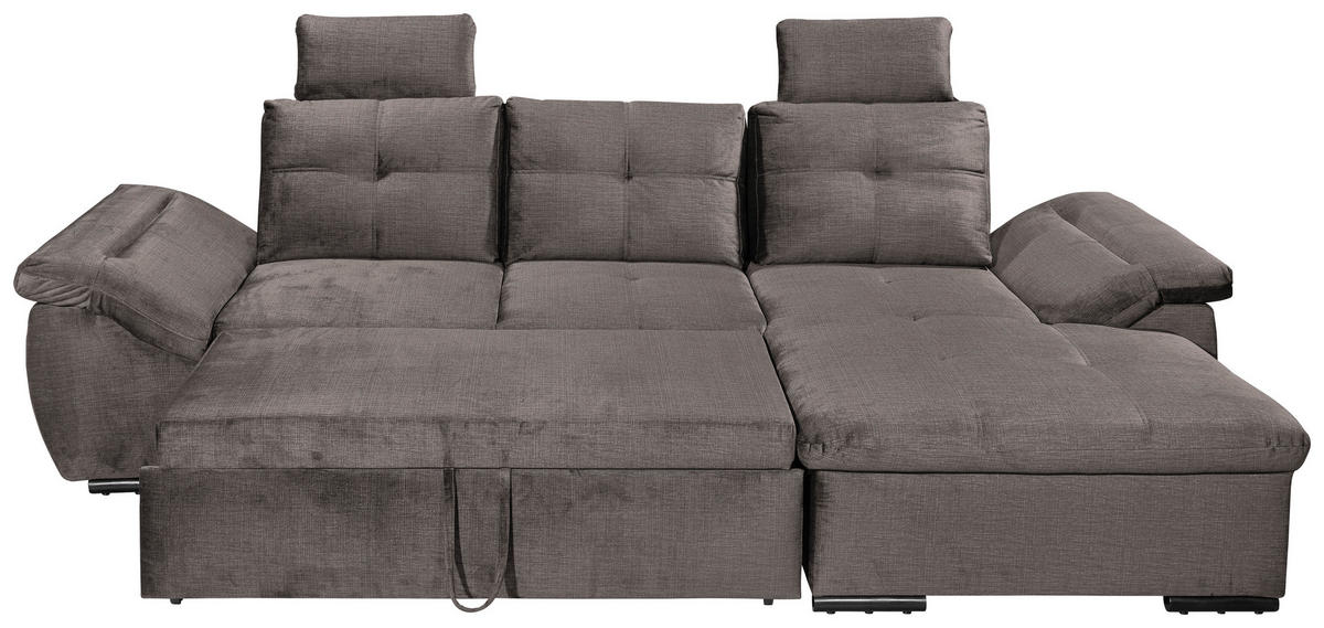 ECKSOFA in Mikrovelours Graubraun  - Graubraun/Schwarz, Konventionell, Kunststoff/Textil (275/170cm) - Carryhome