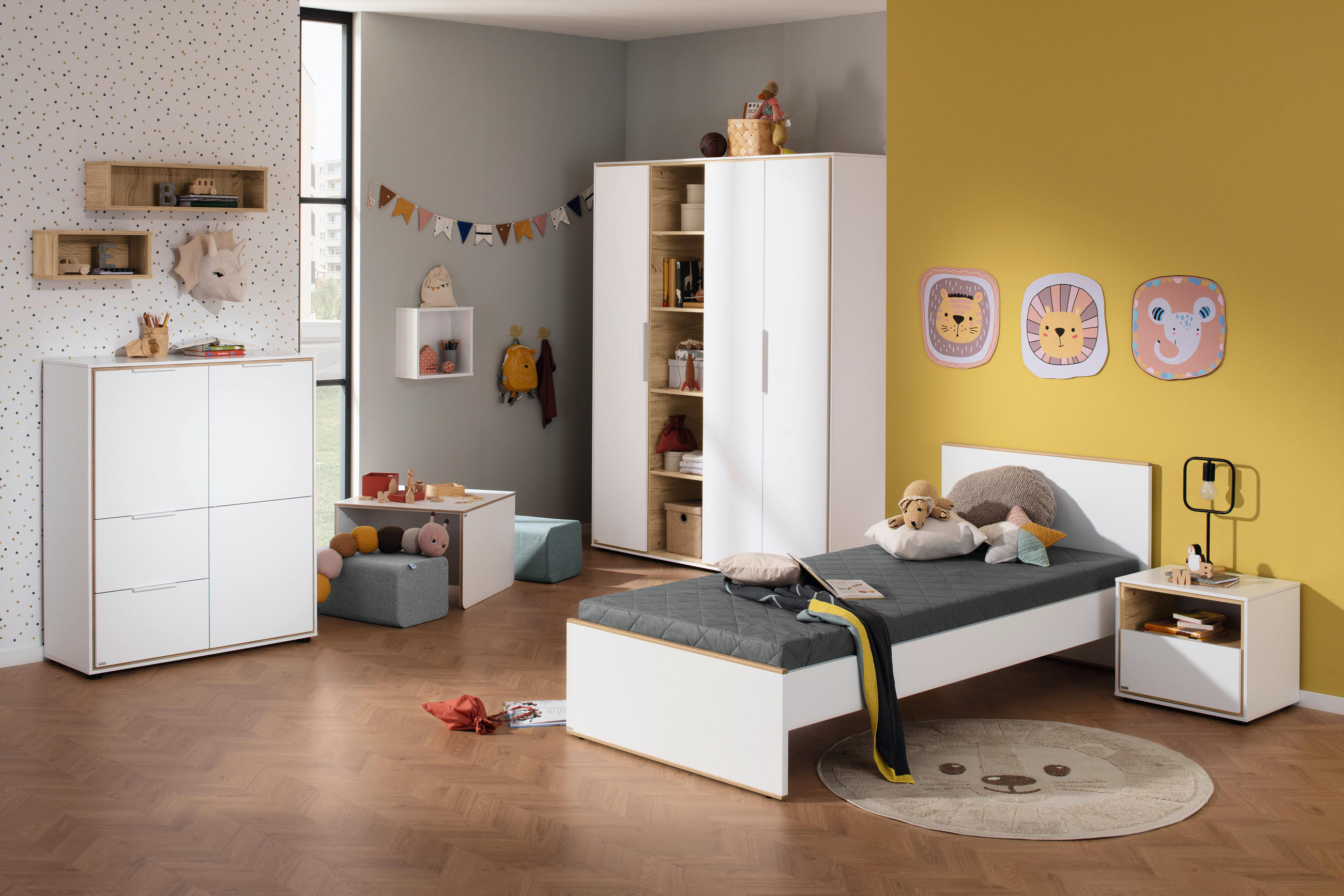 BABYKLEIDERSCHRANK Lieven Eichefarben, Weiß - Eichefarben/Weiß, Basics, Holzwerkstoff (166,4/203,6/54,8cm) - Paidi