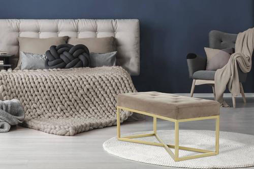 BÄNK i metall, plast, textil, trämaterial taupe, guldfärgad  - taupe/guldfärgad, Basics, metall/trämaterial (90/40/40cm) - Kayoom